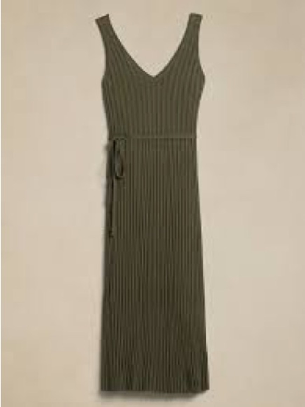 Banana Republic Olive Ribbed V-Neck Midi with Waist Tie